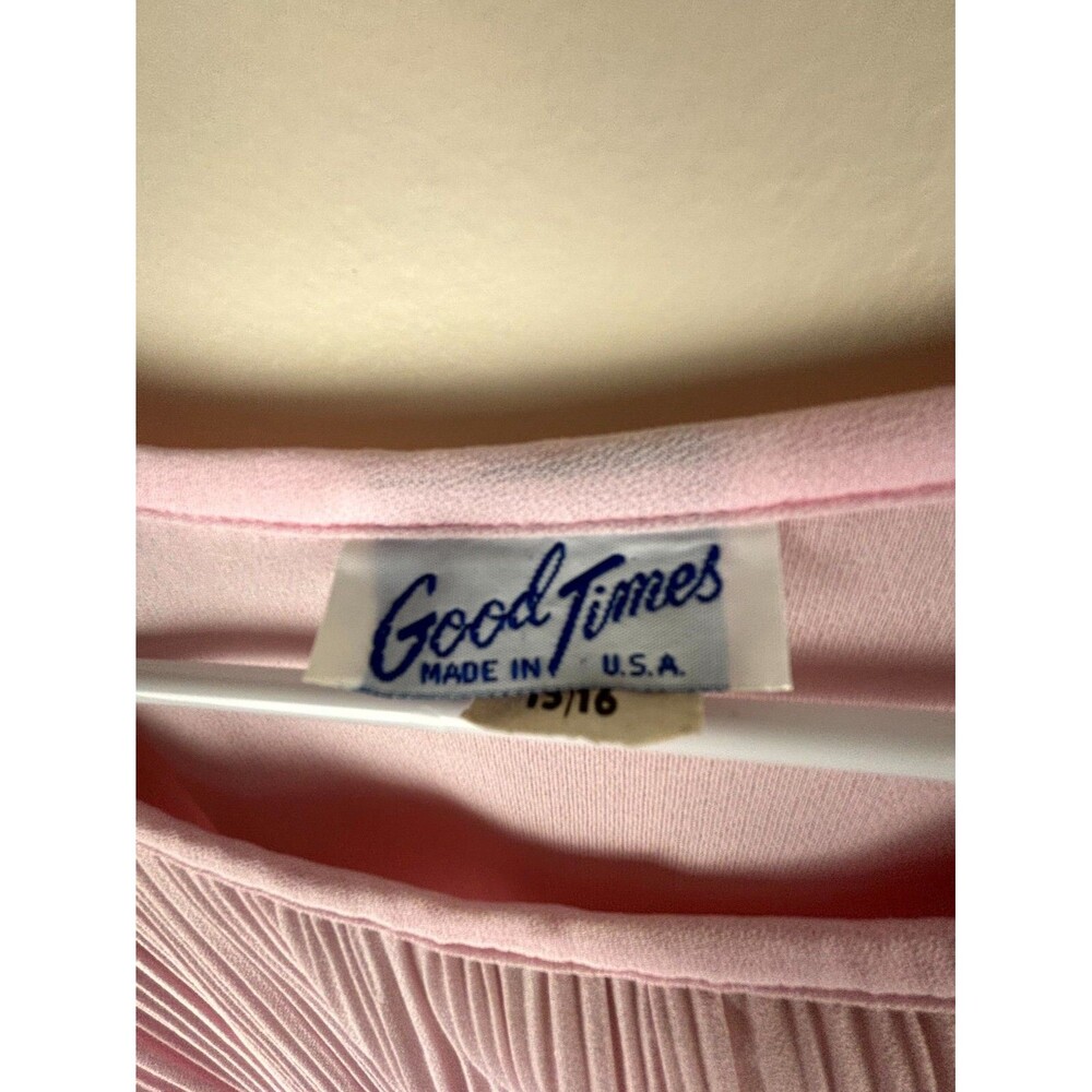 Vintage Good Times Pink Colorblock Midi Dress Long Sleeve Pleated Size 15/16 - Picture 5 of 10